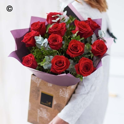 Valentines Luxury Dozen Red Rose  Hand tied
