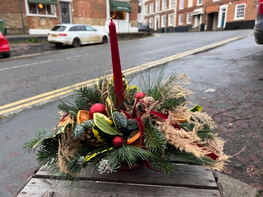 Red Table centre in glass bowl