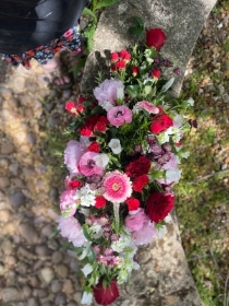 Pink, Red and White Casket Spray